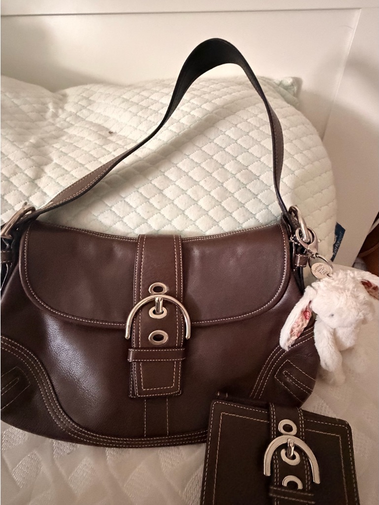 Coach Brown Leather Shoulder Bag With Silver-Tone Hardware